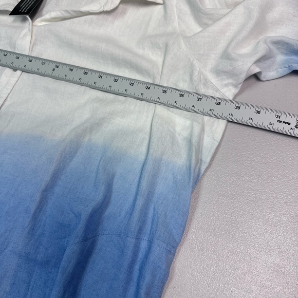 Blue and White Linen Blend Button Down Shirt - Picture 5 of 7